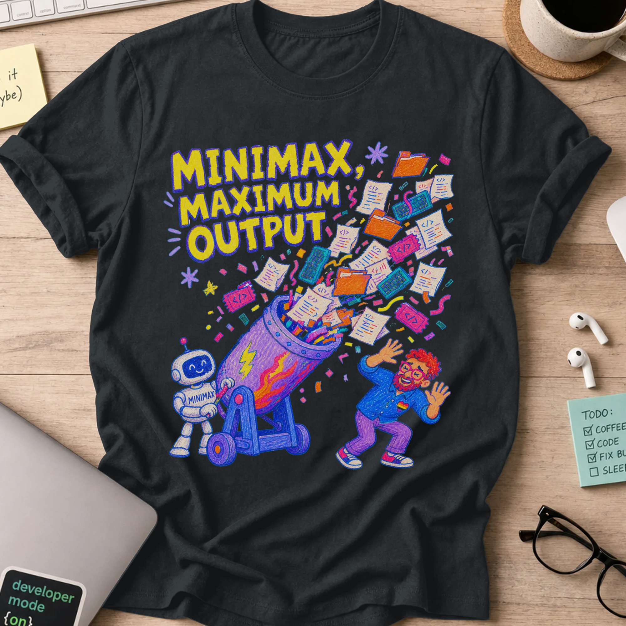 MiniMax, Maximum Output Shirt — Black storefront mockup