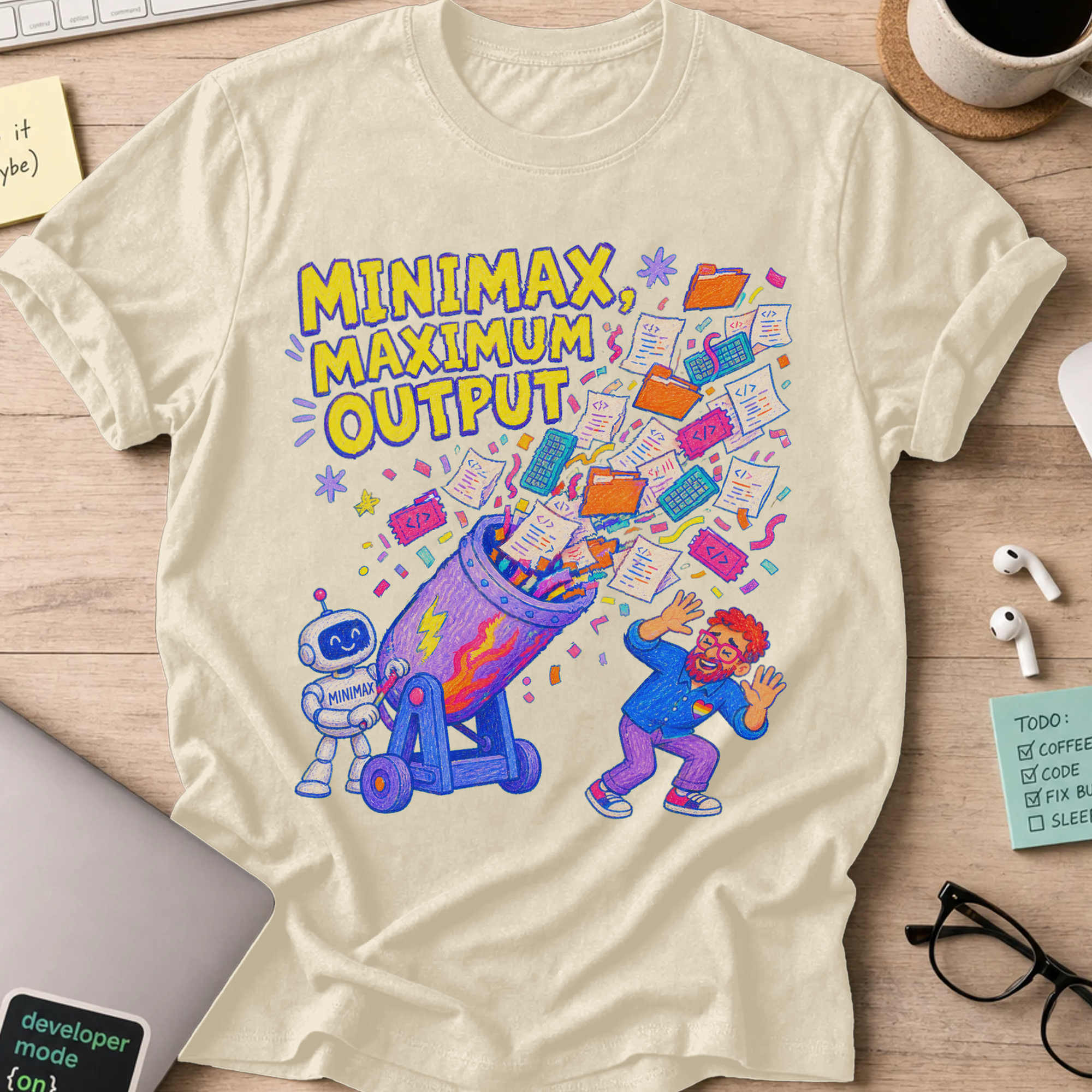 MiniMax, Maximum Output Shirt — Natural storefront mockup