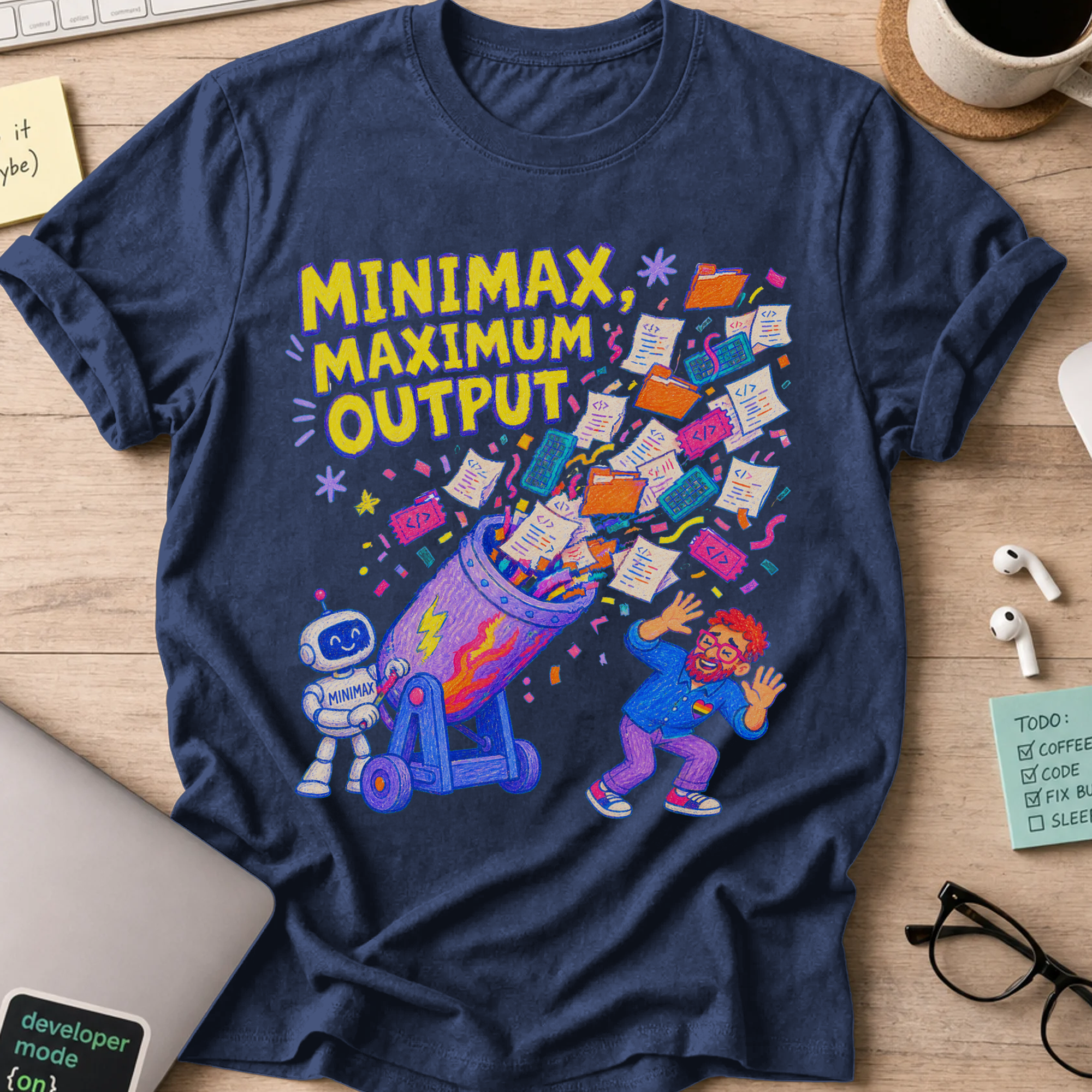 MiniMax, Maximum Output Shirt — Navy storefront mockup