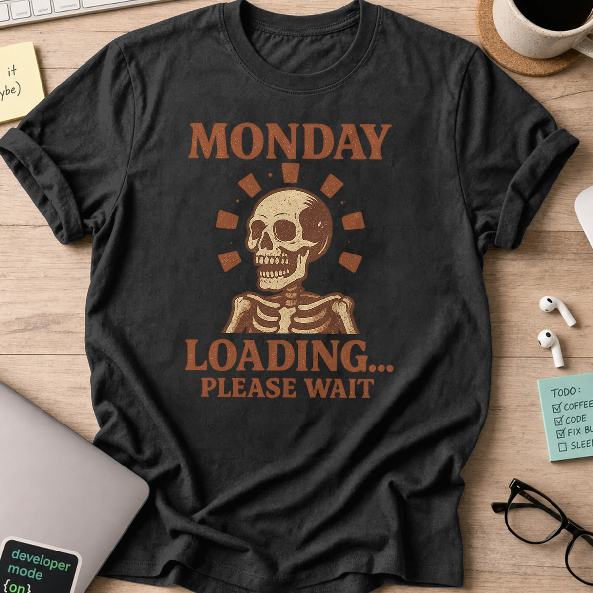 monday loading… please wait skeleton shirt - Black