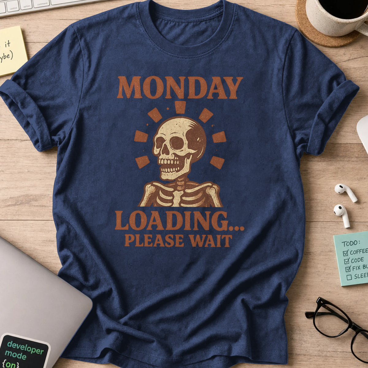monday loading… please wait skeleton shirt - Navy