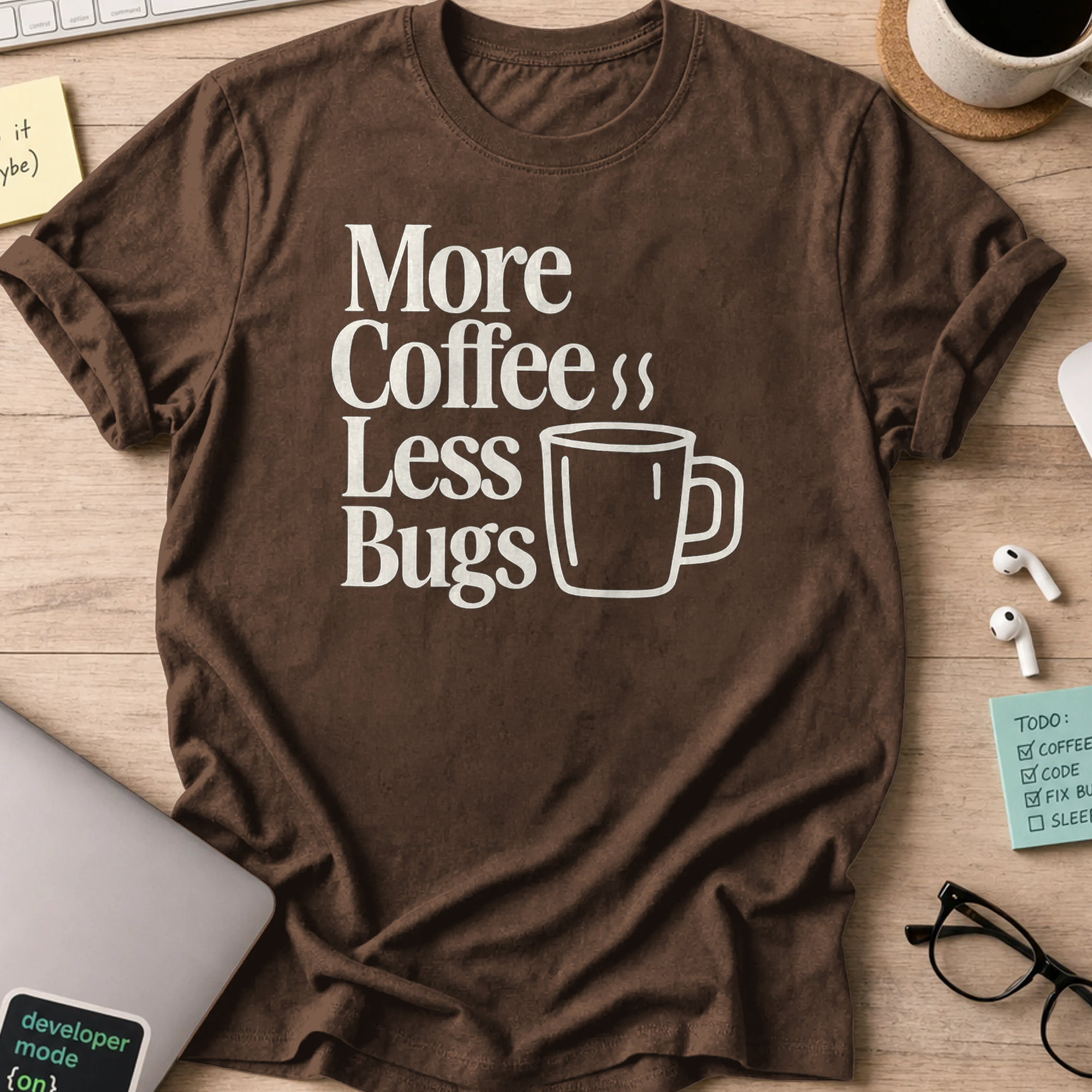 More Coffee, Less Bugs shirt - Dark Chocolate