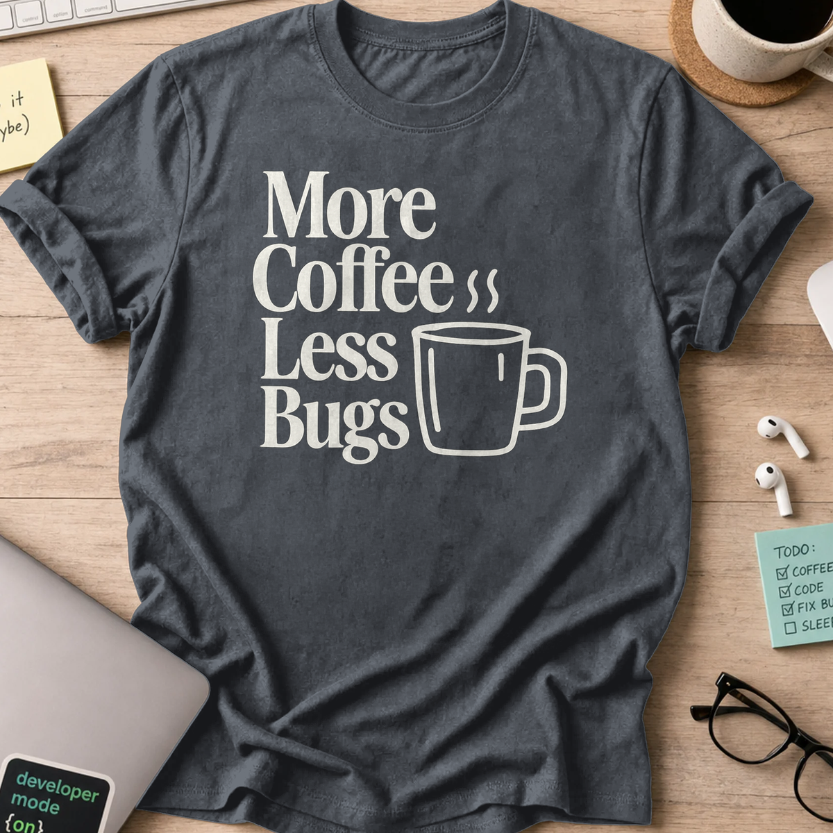 More Coffee, Less Bugs shirt - Dark Heather
