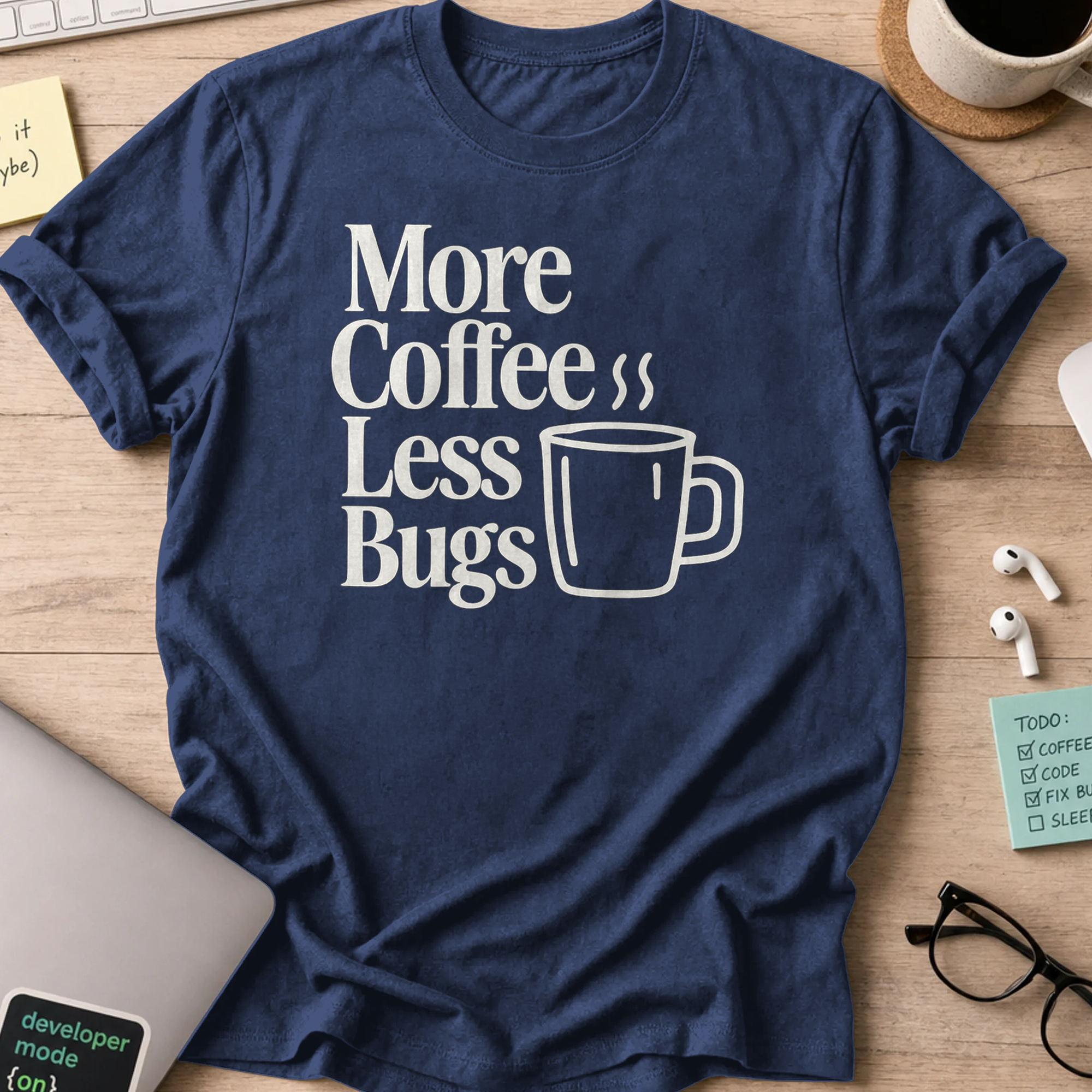 More Coffee, Less Bugs shirt - Navy