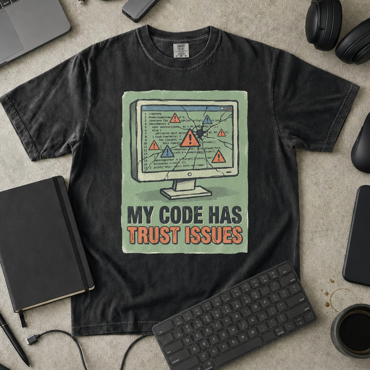 My Code Has Trust Issues Premium Shirt — black Premium Shirt mock-up