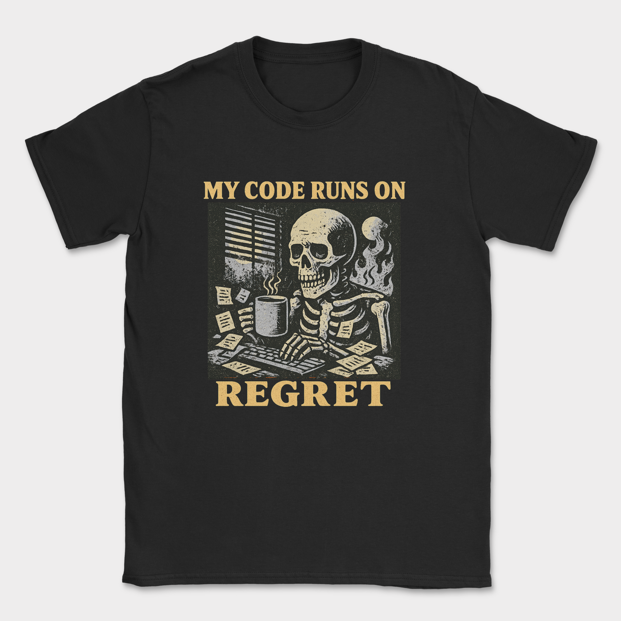 my code runs on regret skeleton shirt — Black