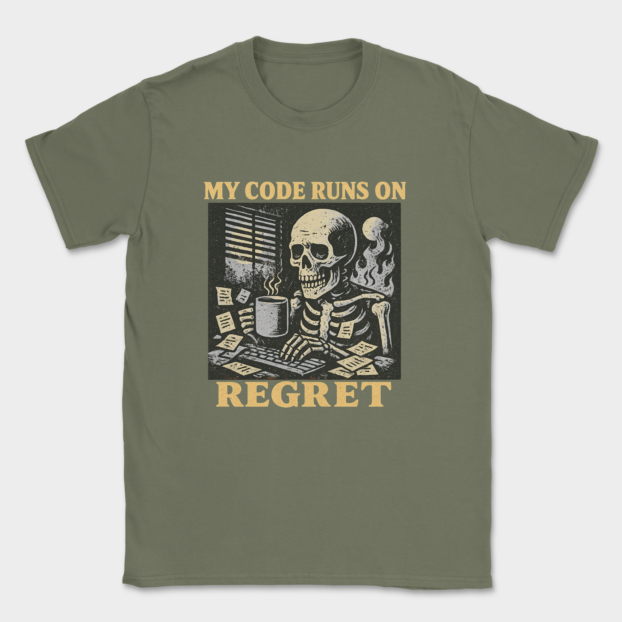 my code runs on regret skeleton shirt — Military Green