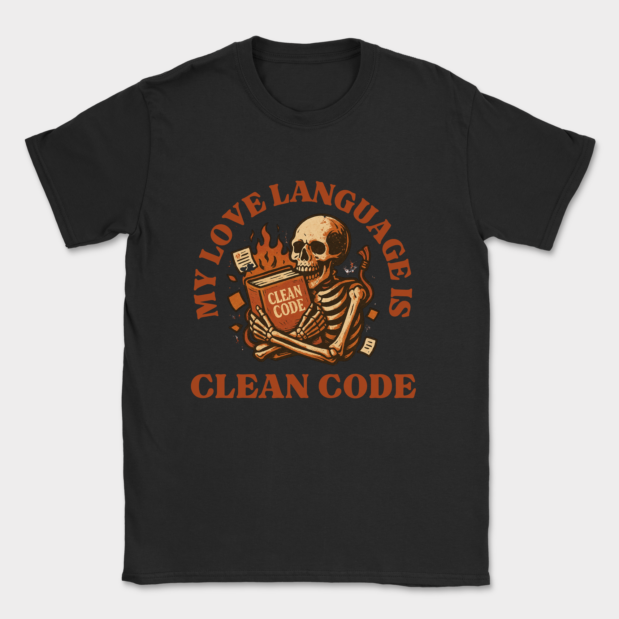 my love language is clean code skeleton shirt — Black
