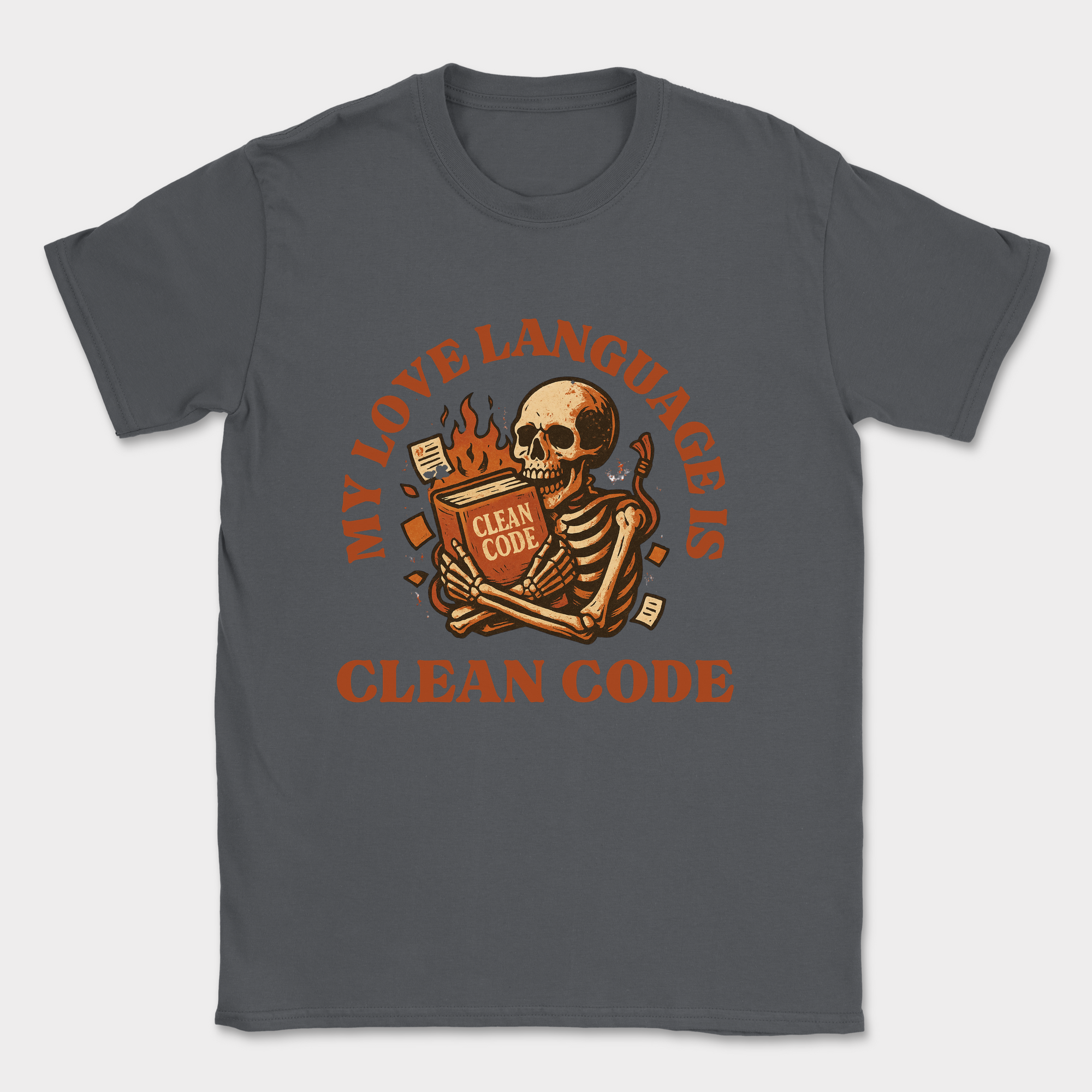 my love language is clean code skeleton shirt — Dark Heather Grey