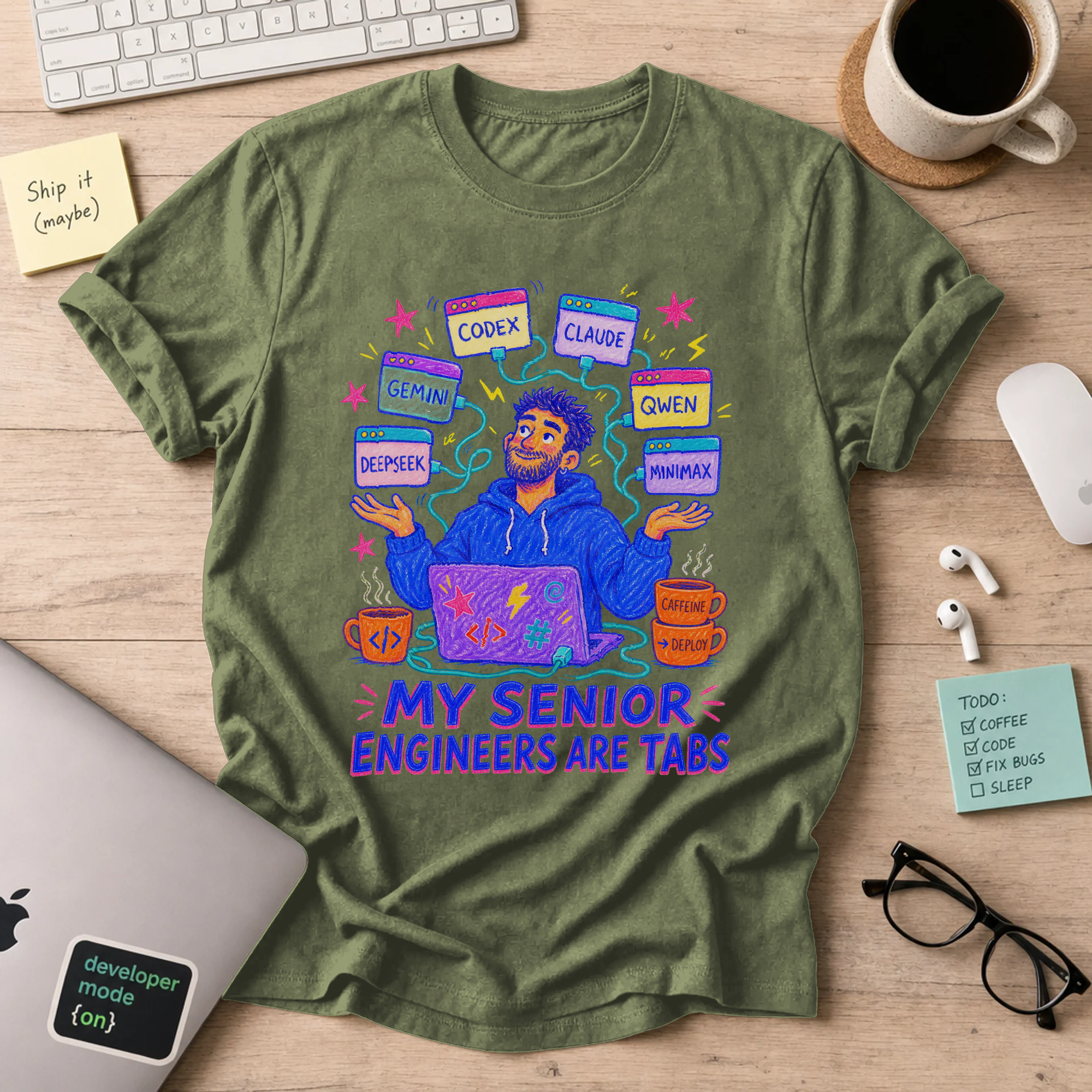 My Senior Engineers Are Tabs Shirt — Military Green