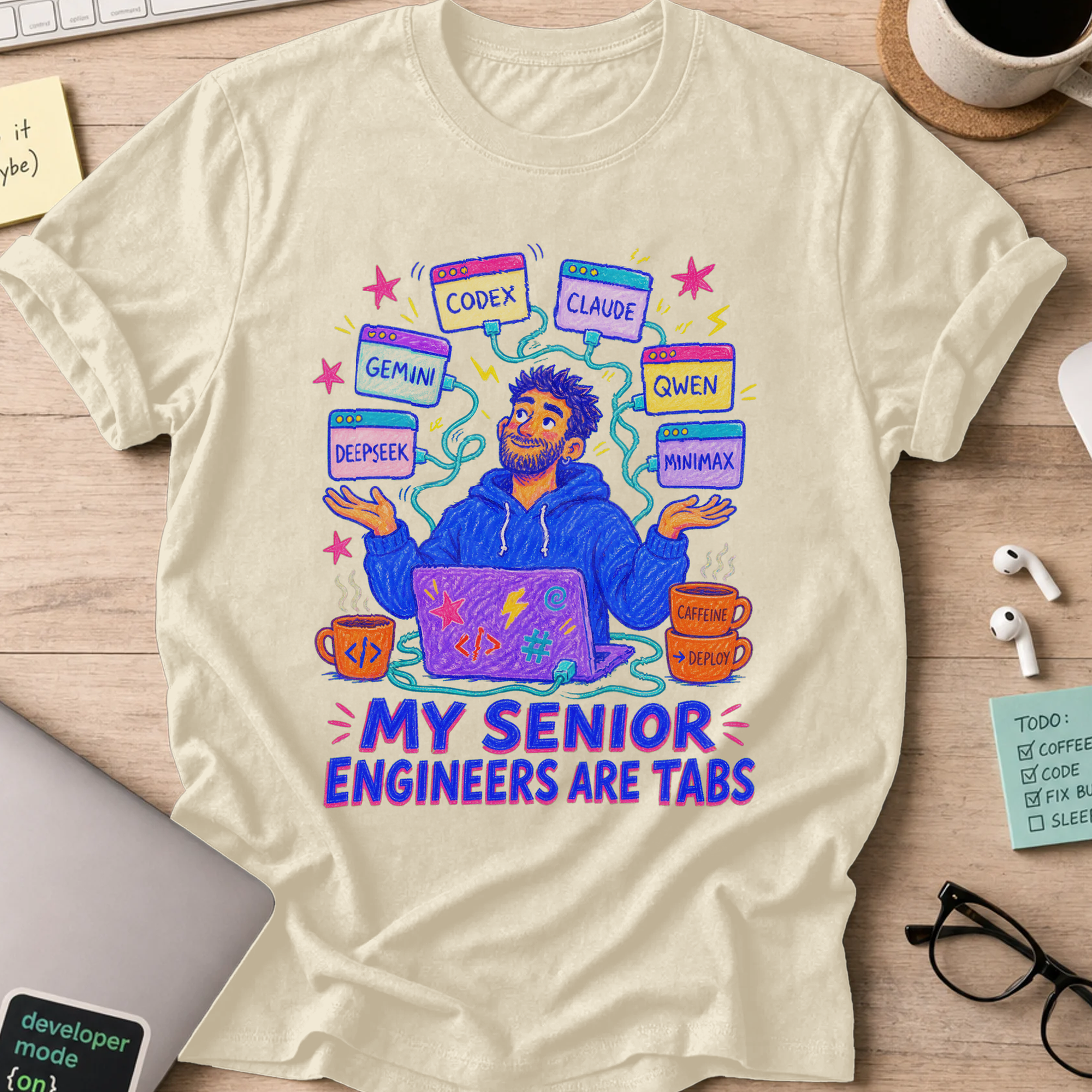 My Senior Engineers Are Tabs Shirt — Natural storefront mockup