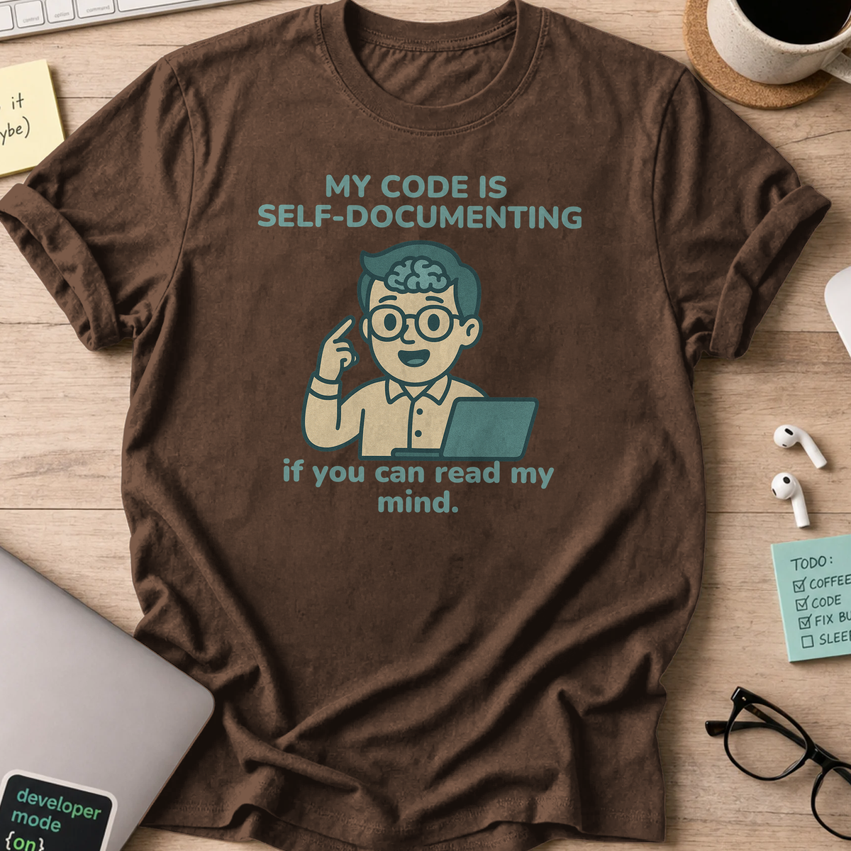 my code is self-documenting shirt - Dark Chocolate