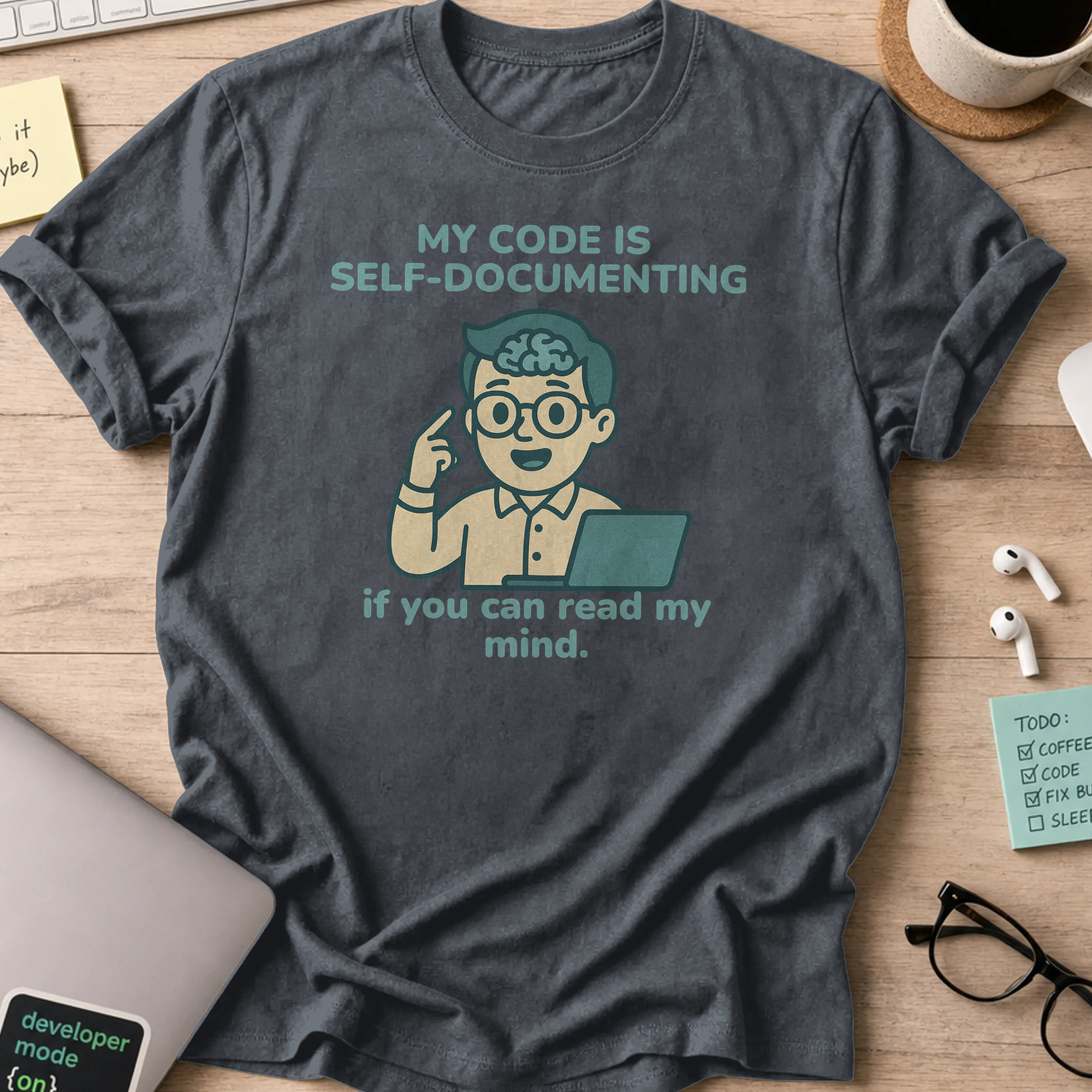 my code is self-documenting shirt - Dark Heather