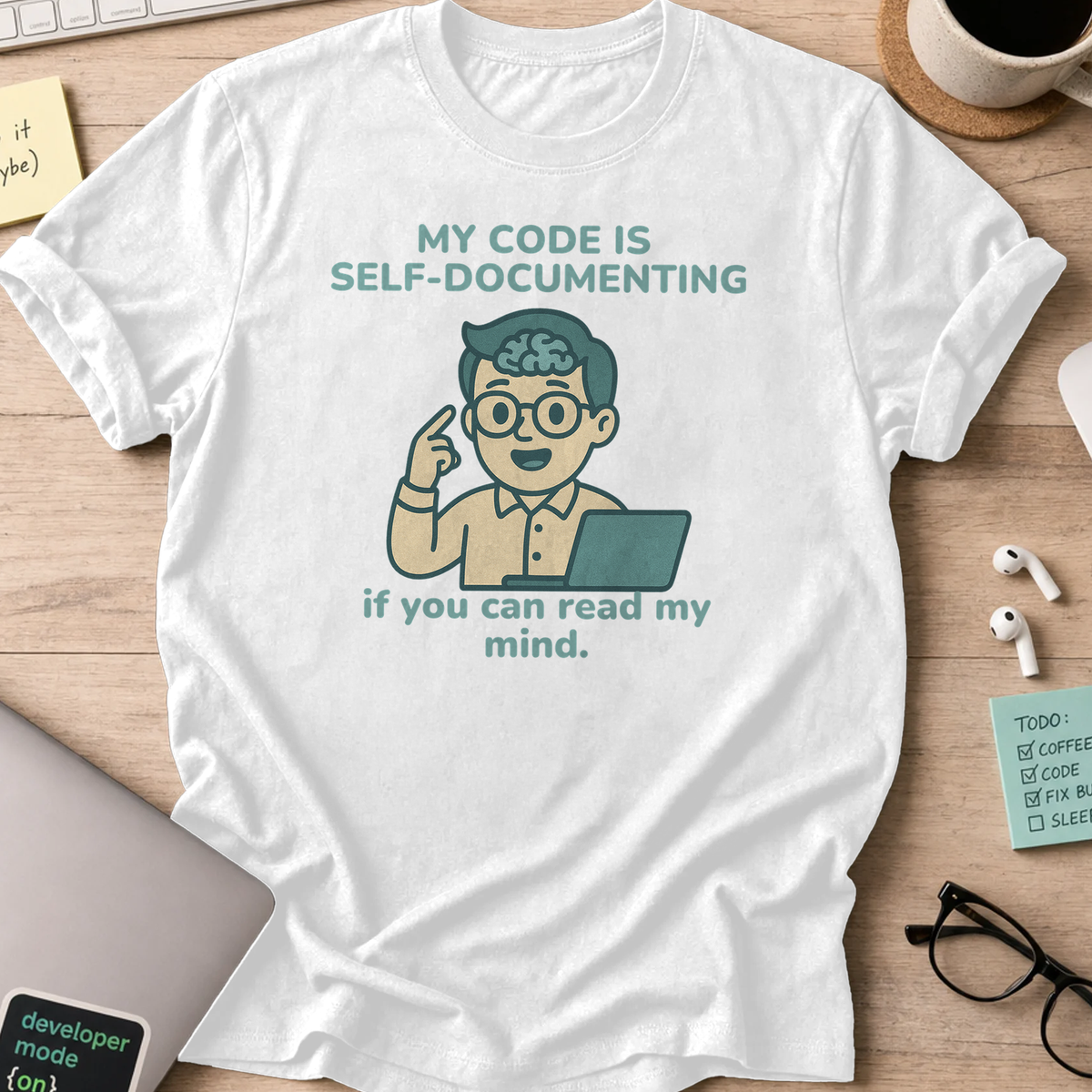 my code is self-documenting shirt - White
