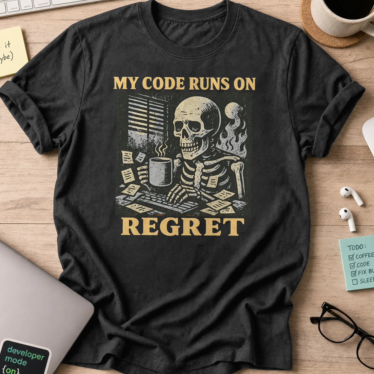 my code runs on regret skeleton shirt - Black