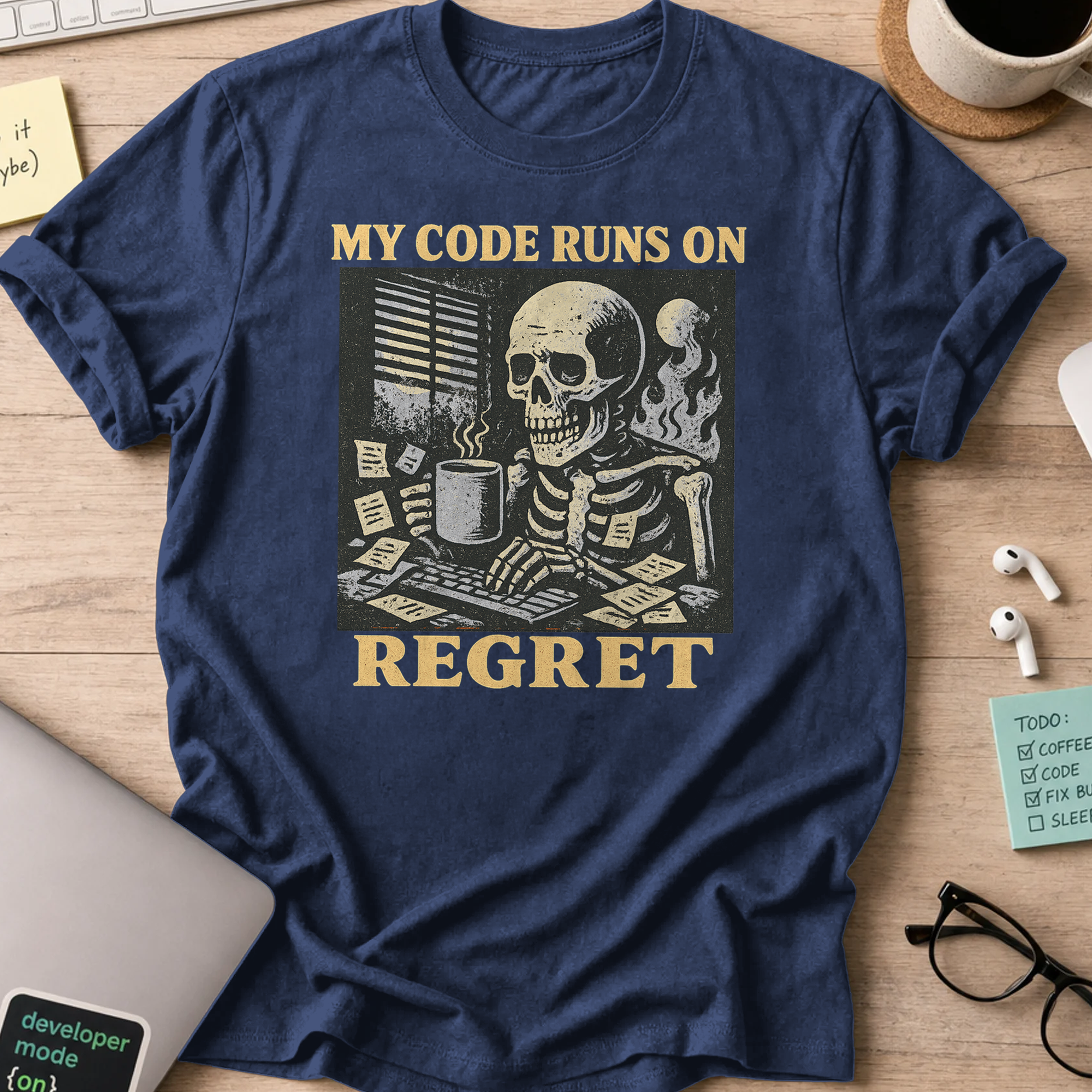 my code runs on regret skeleton shirt - Navy