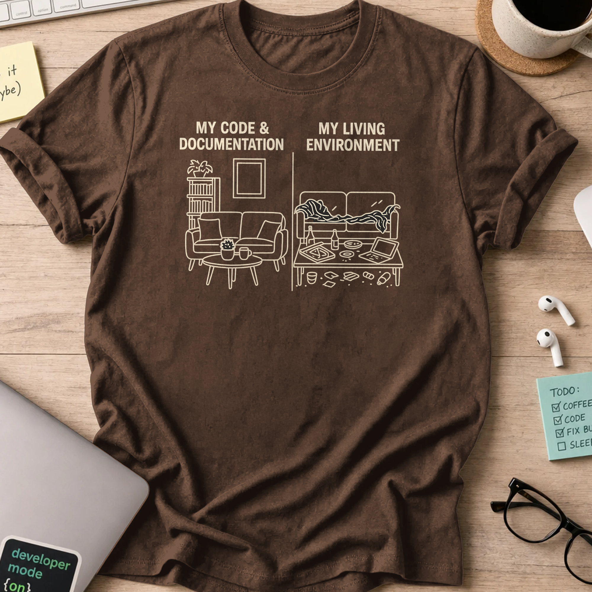 my code vs my real life shirt - Dark Chocolate