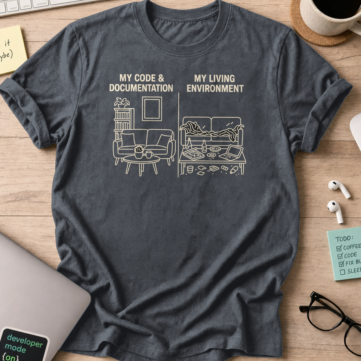 my code vs my real life shirt - Dark Heather