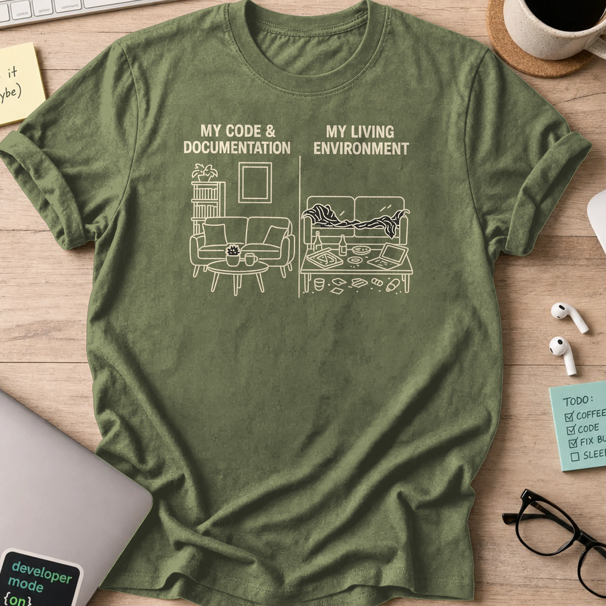my code vs my real life shirt - Military Green