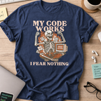 my code works i fear nothing. skeleton shirt - Navy