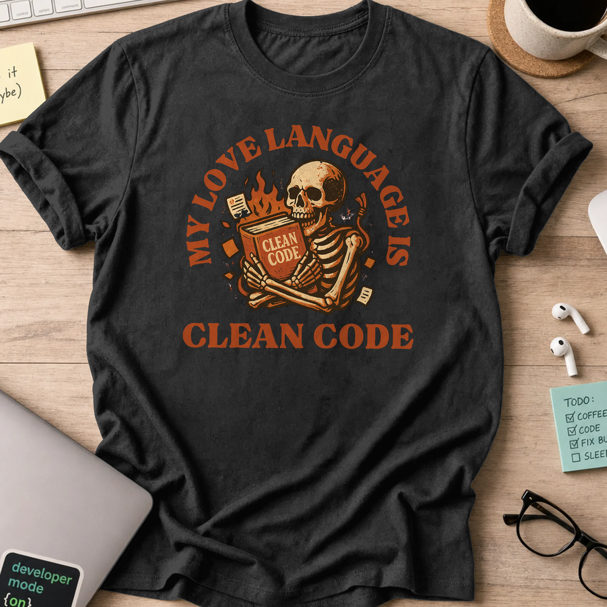 my love language is clean code skeleton shirt - Black