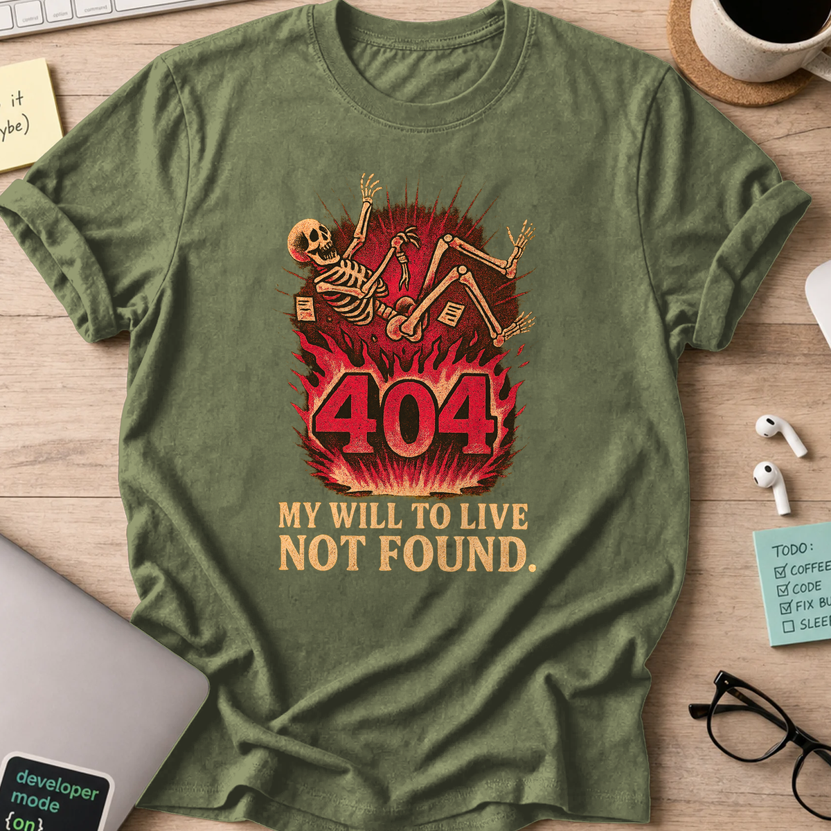 my will to live not found skeleton shirt - Military Green