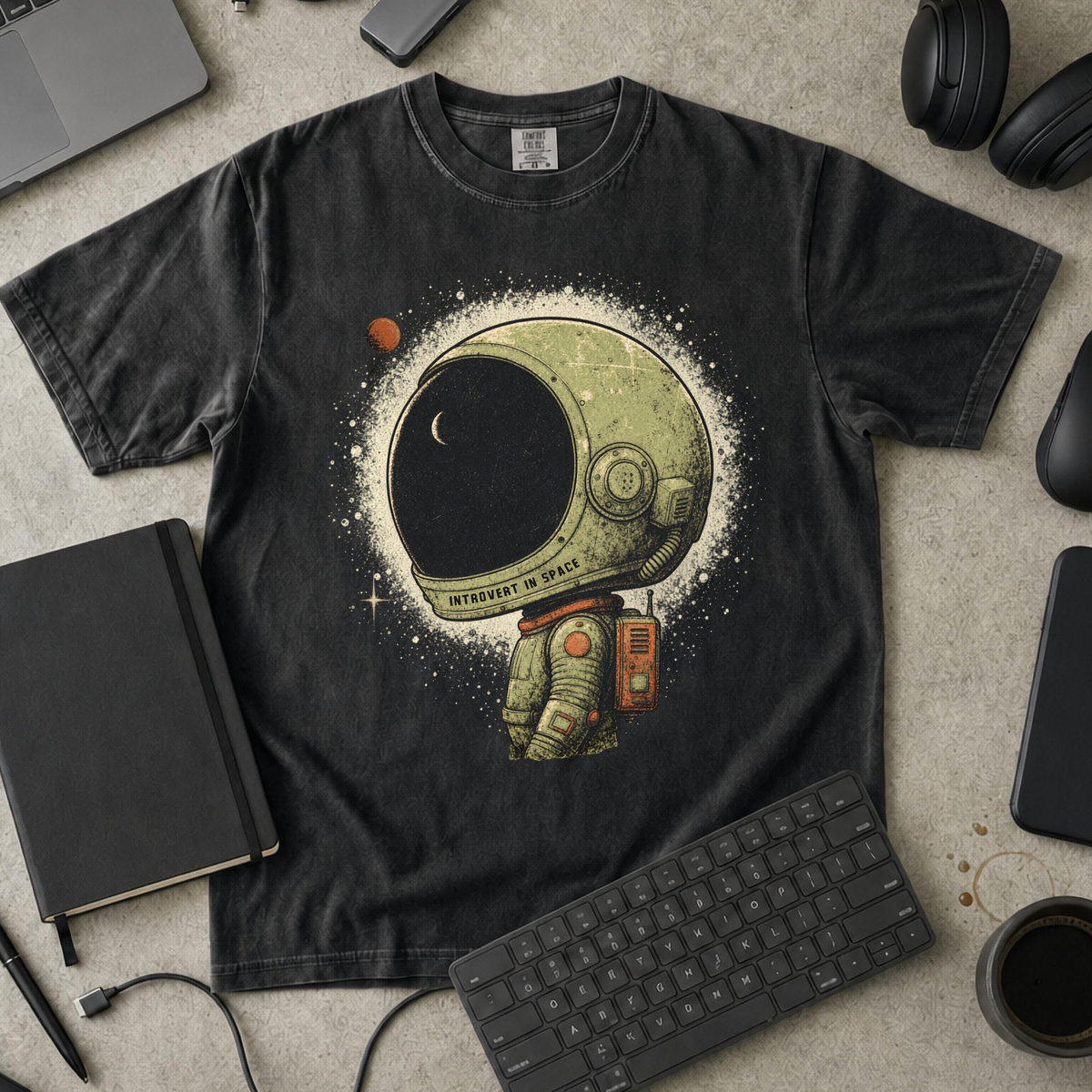 Introvert in Space Premium Shirt - Black mockup