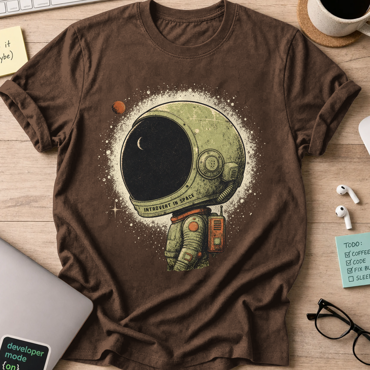 Introvert in Space Shirt - Dark Chocolate mockup