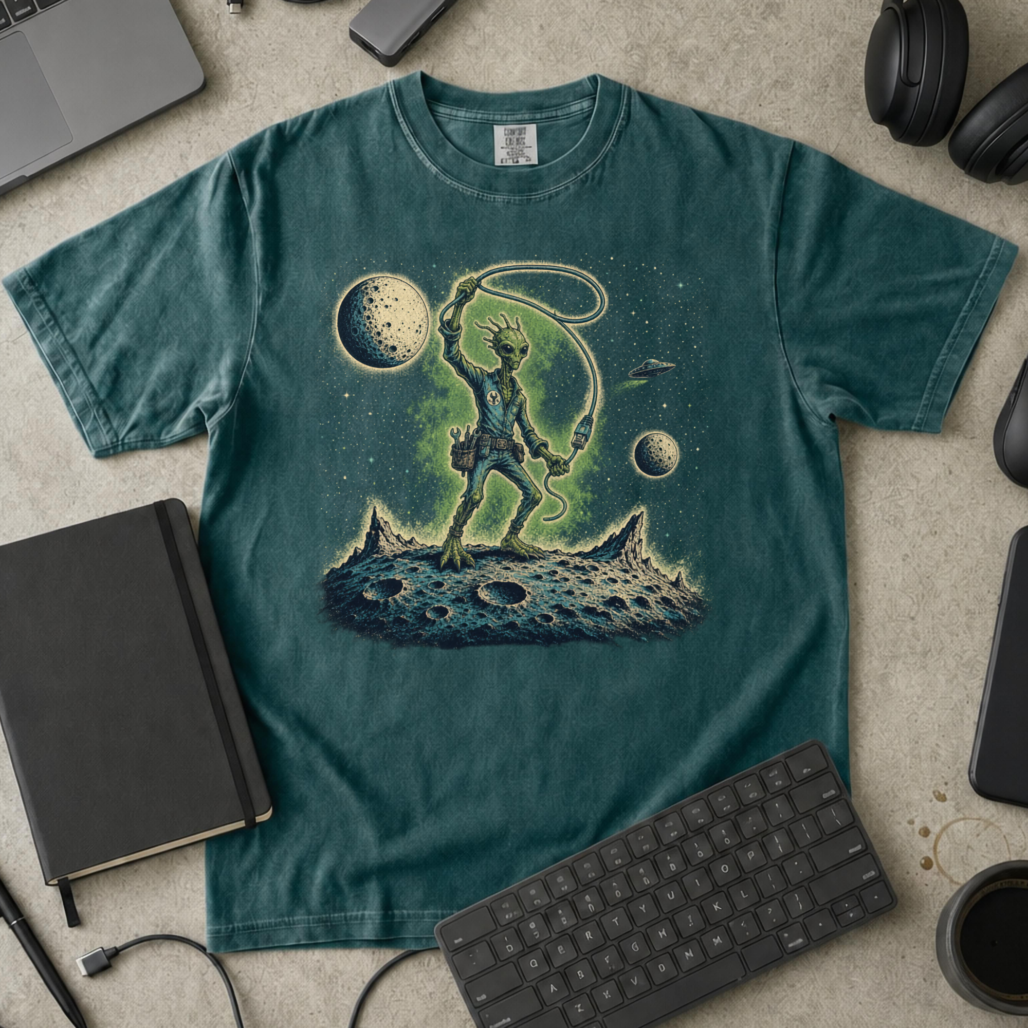Moon Explorer Premium Shirt - Blue Spruce mockup