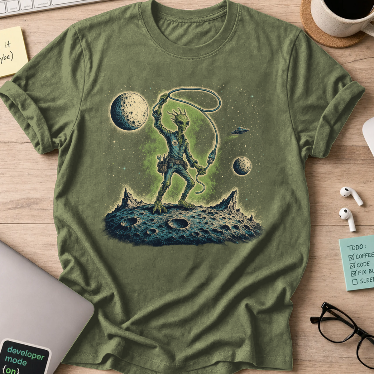 Moon Explorer Shirt - Military Green mockup
