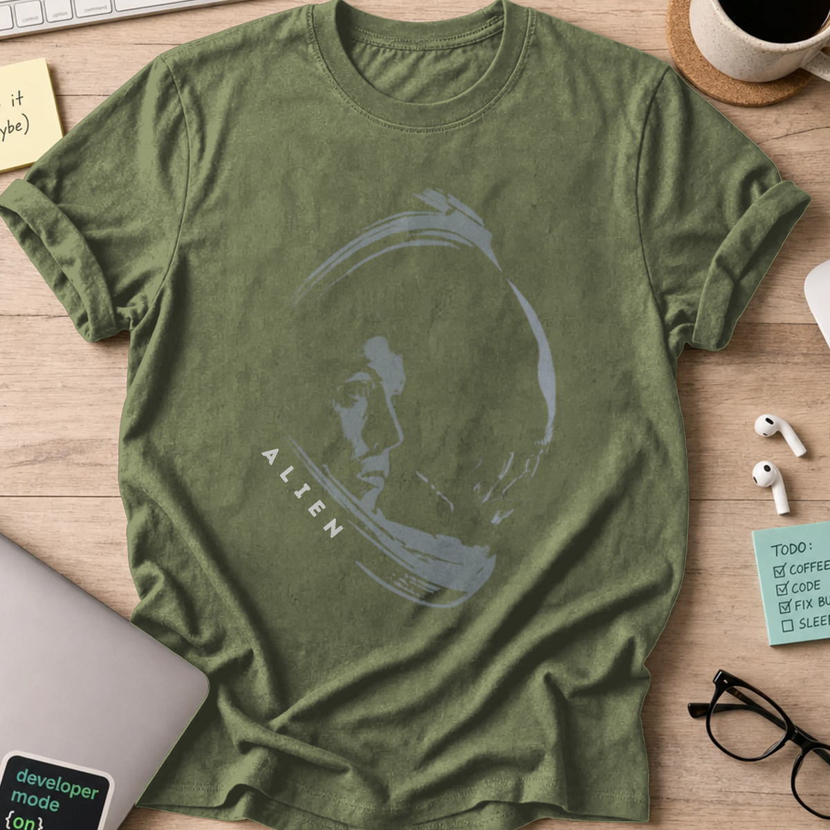 Alien Encounter Shirt - Military Green mockup