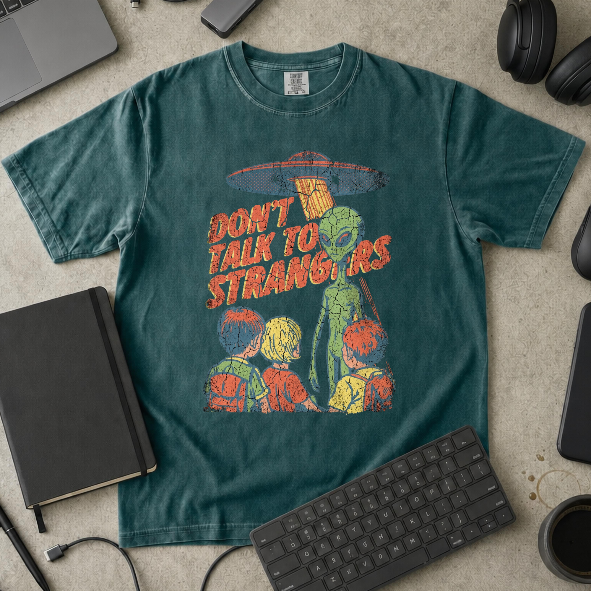 Don’t Talk to Strangers Premium Shirt - Blue Spruce mockup