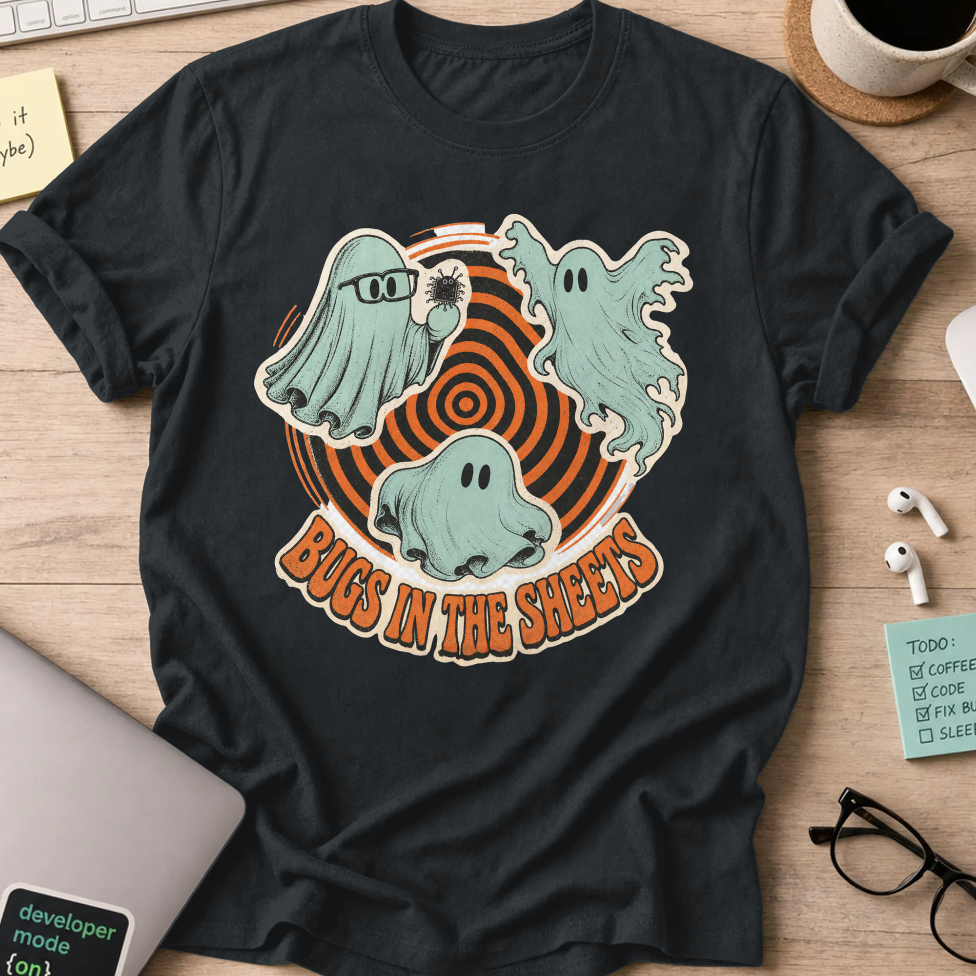 Bugs in the Sheets Shirt - Black mockup