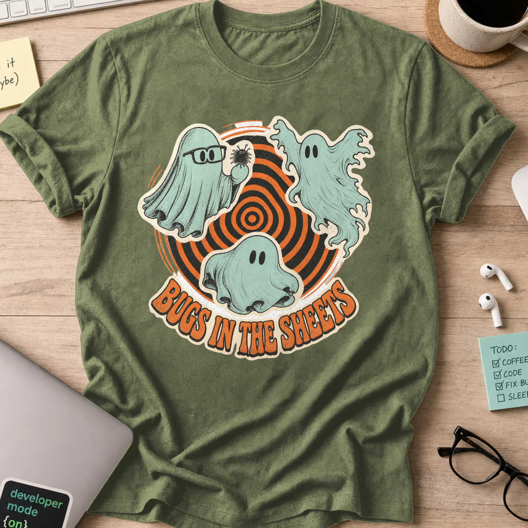 Bugs in the Sheets Shirt - Military Green mockup