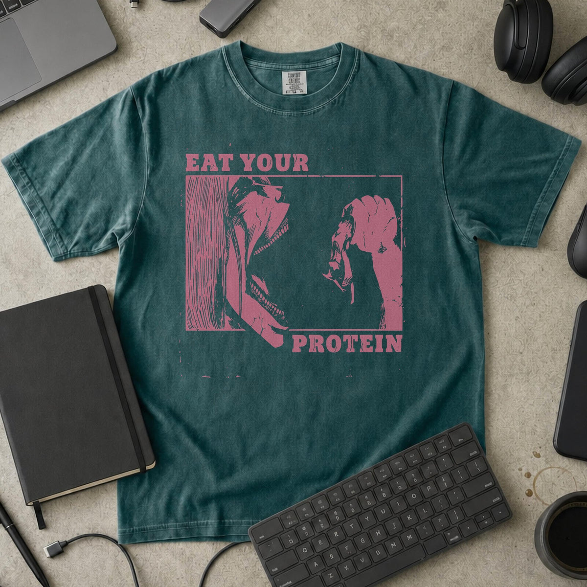 Eat Your Protein Premium Shirt - Blue Spruce mockup