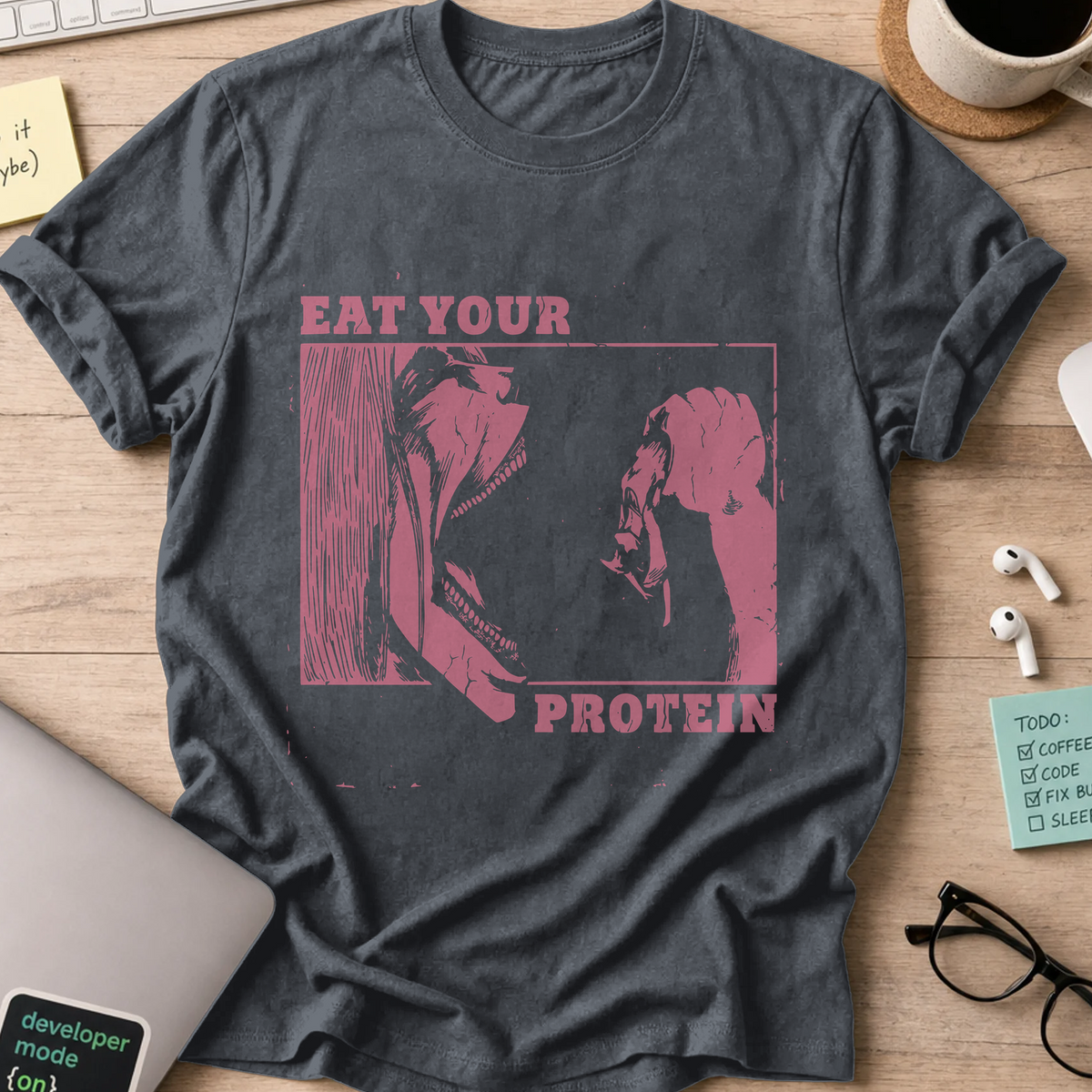 Eat Your Protein Shirt - Dark Heather mockup