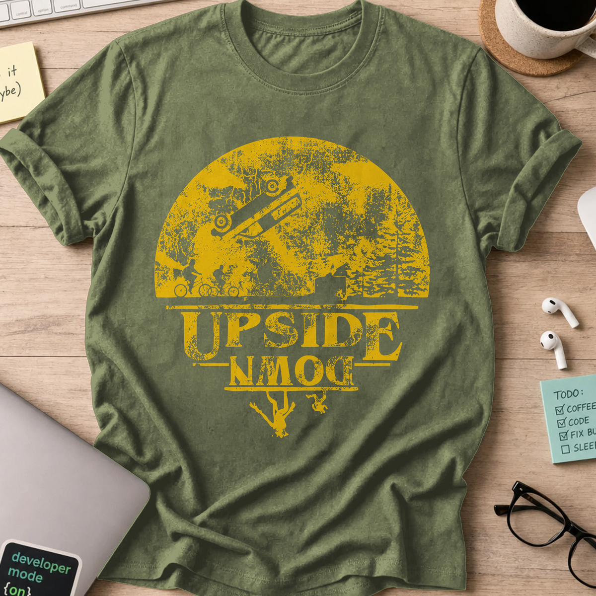 Upside Moon Shirt - Military Green mockup