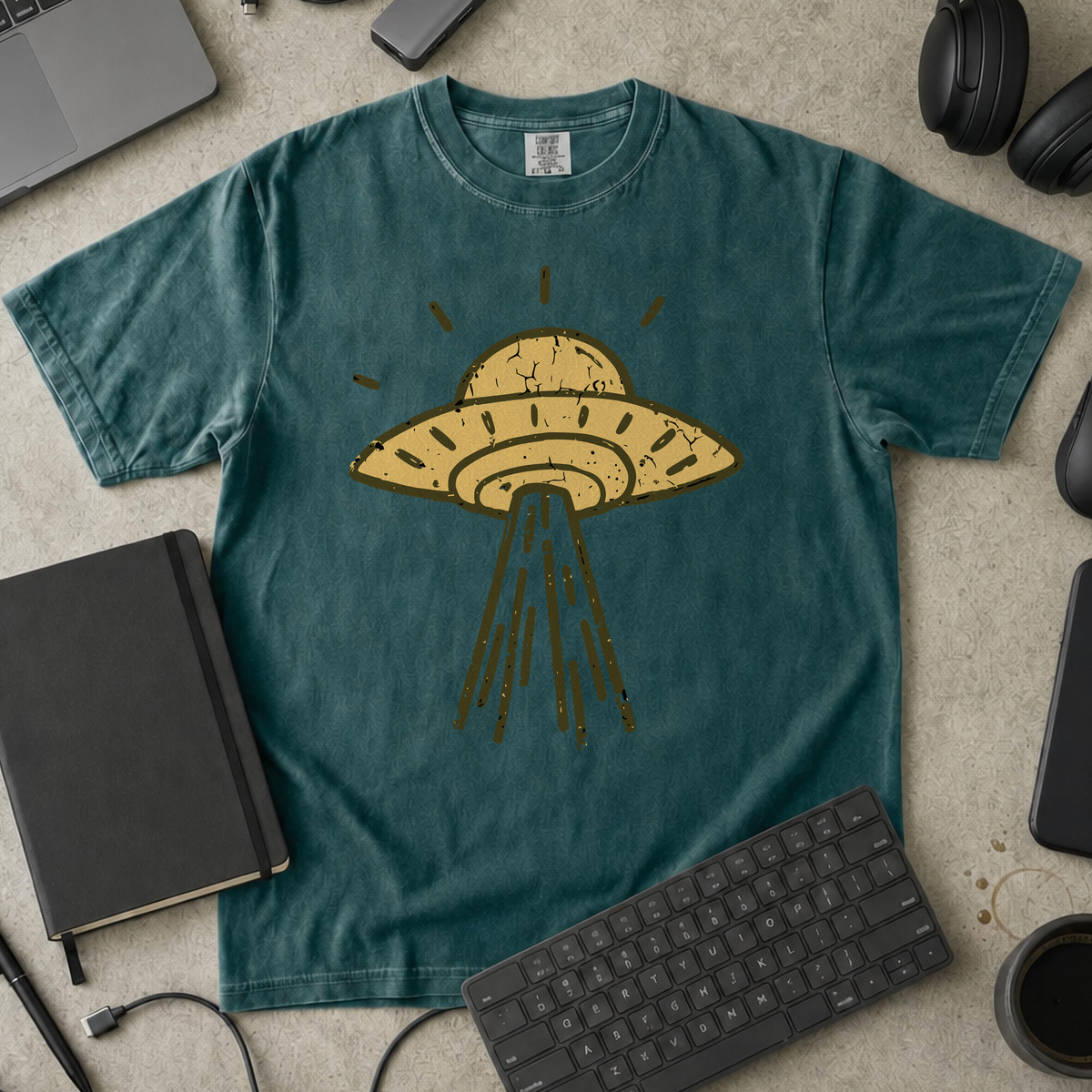 UFO Landing Premium Shirt - Blue Spruce mockup