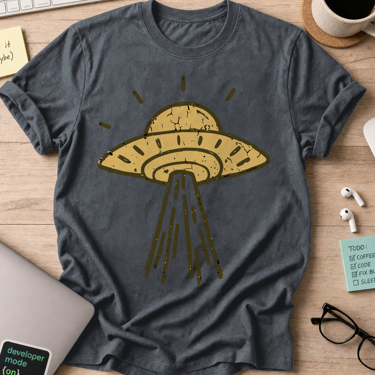 UFO Landing Shirt - Dark Heather mockup