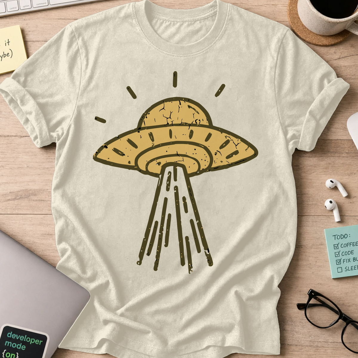 UFO Landing Shirt - Natural mockup