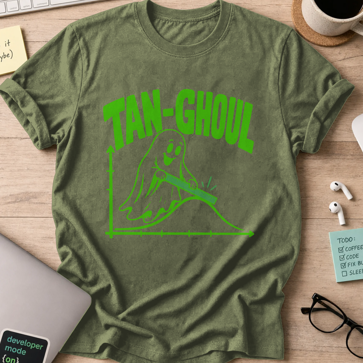 Tan-Ghoul Shirt - Military Green mockup