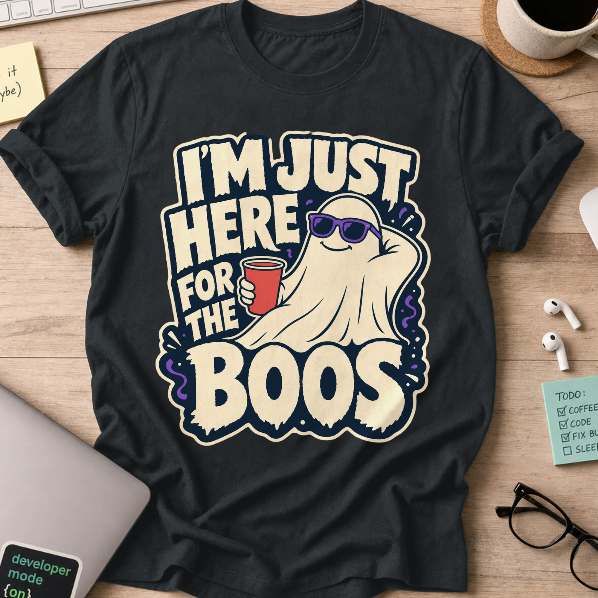Here for the Boos Shirt - Black mockup