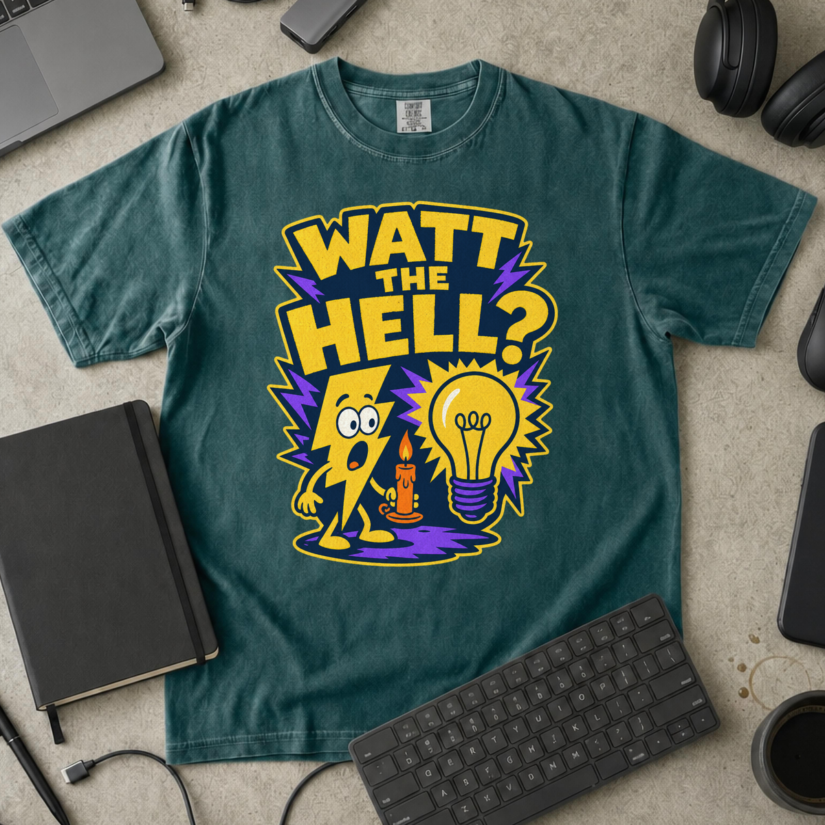 Watt the Hell Premium Shirt - Blue Spruce mockup