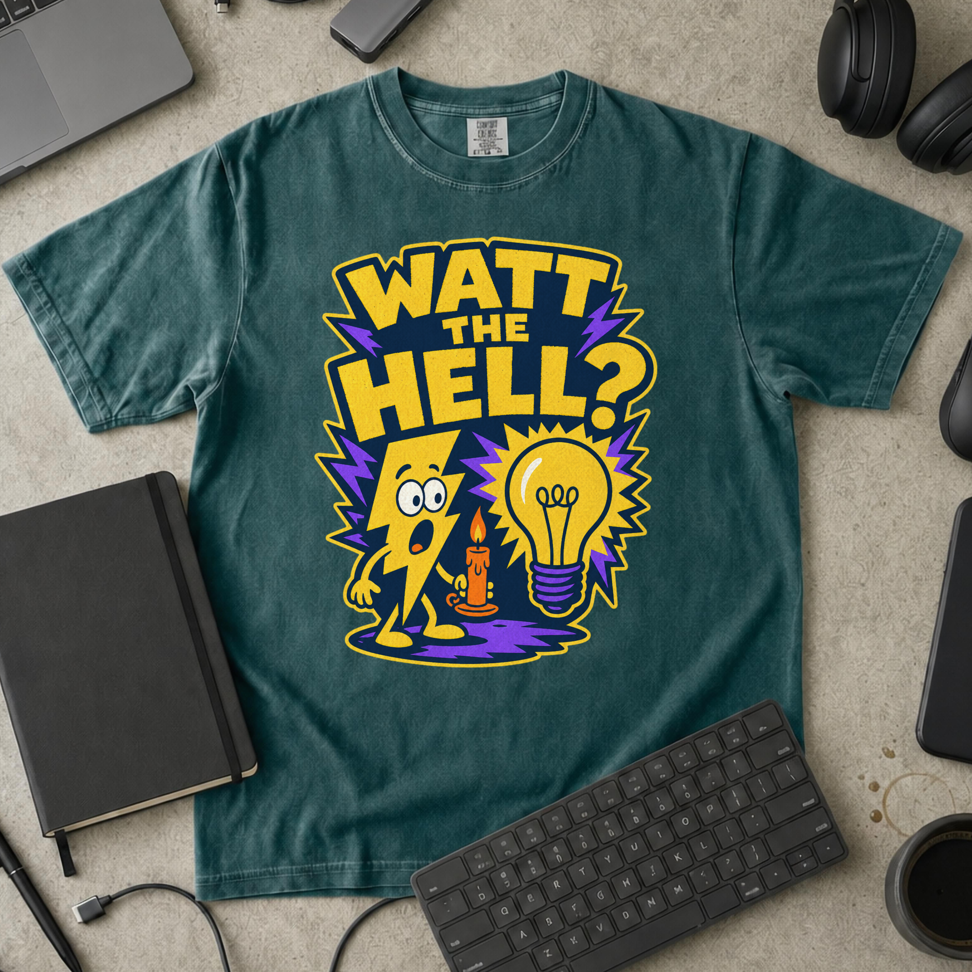 Watt the Hell Premium Shirt - Blue Spruce mockup