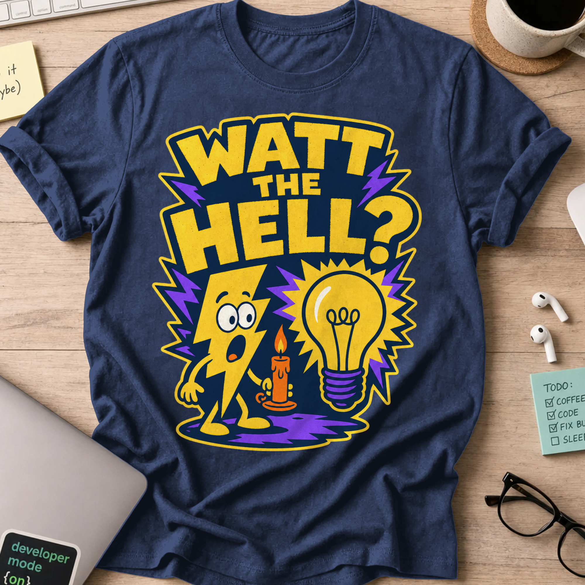 Watt the Hell Shirt - Navy mockup