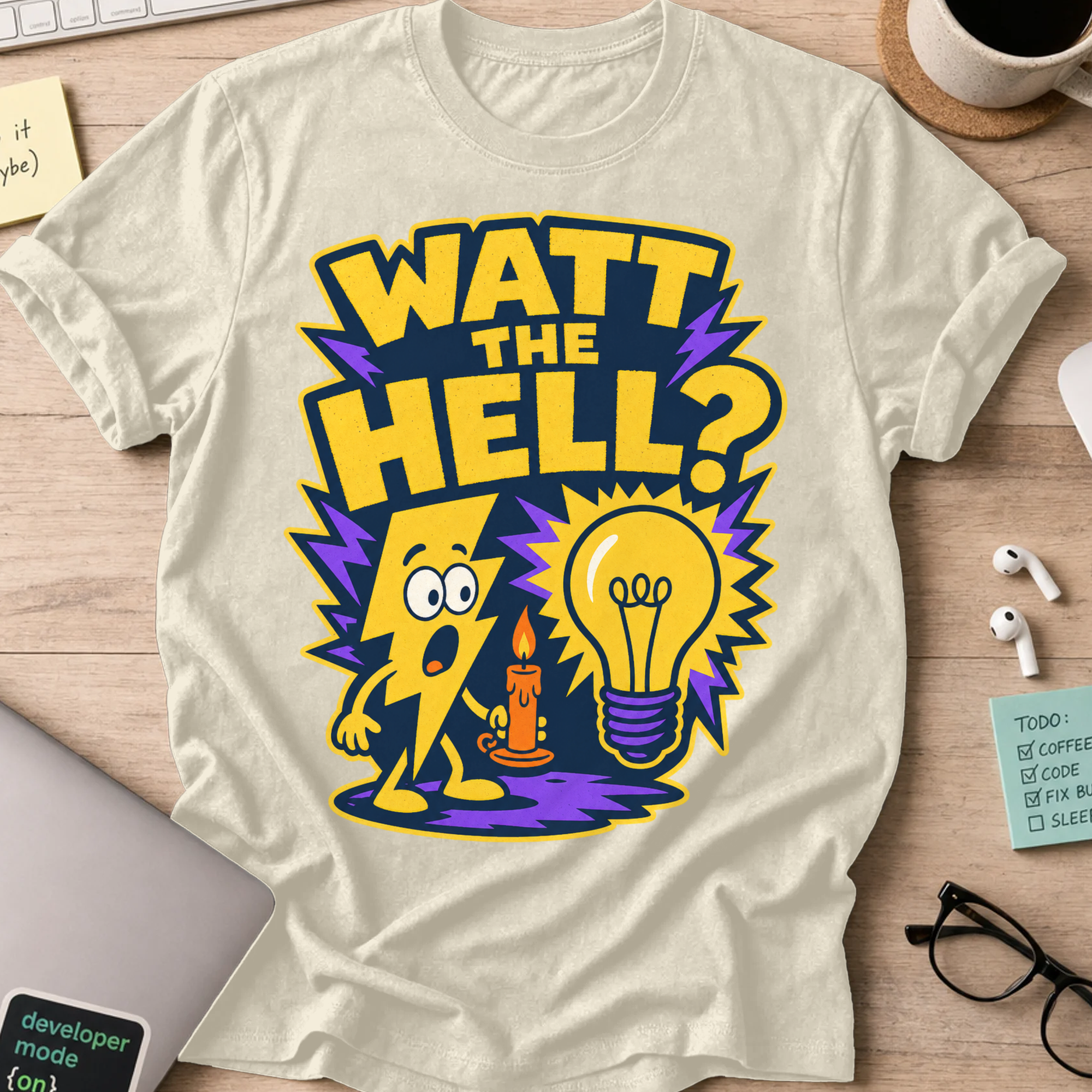 Watt the Hell Shirt - Natural mockup