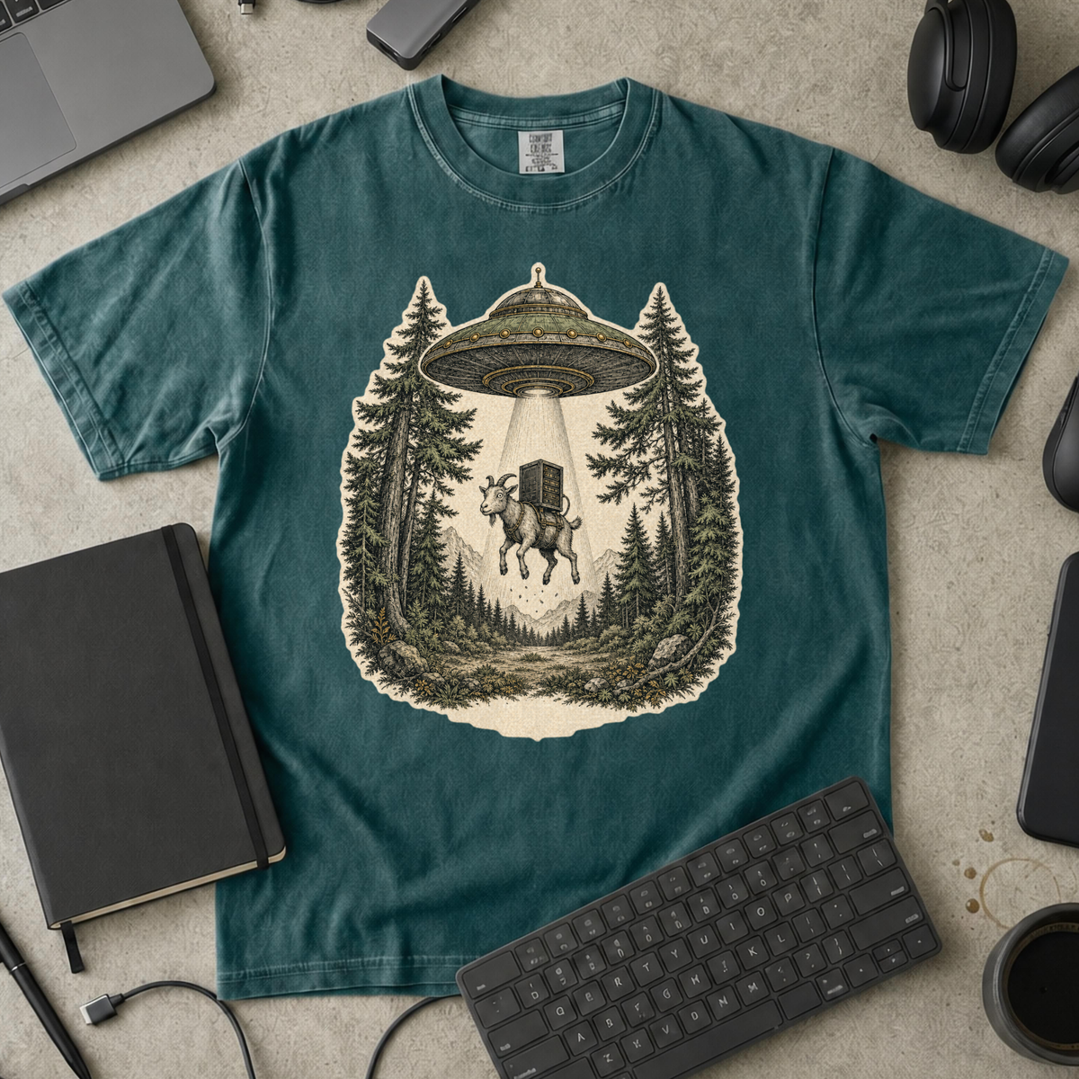 UFO Abduction Premium Shirt - Blue Spruce mockup