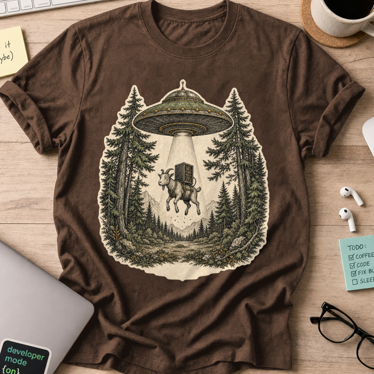 UFO Abduction Shirt - Dark Chocolate mockup