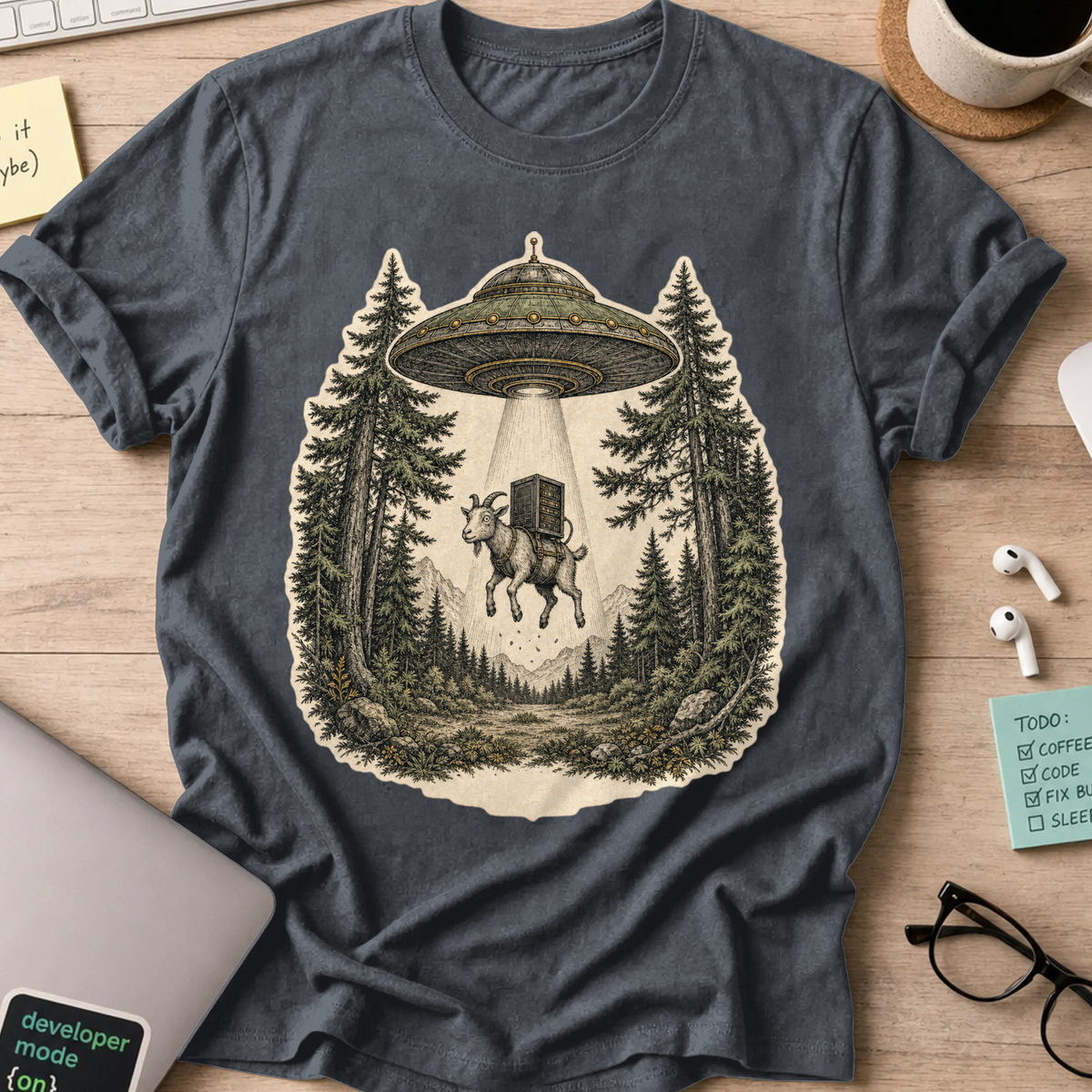 UFO Abduction Shirt - Dark Heather mockup