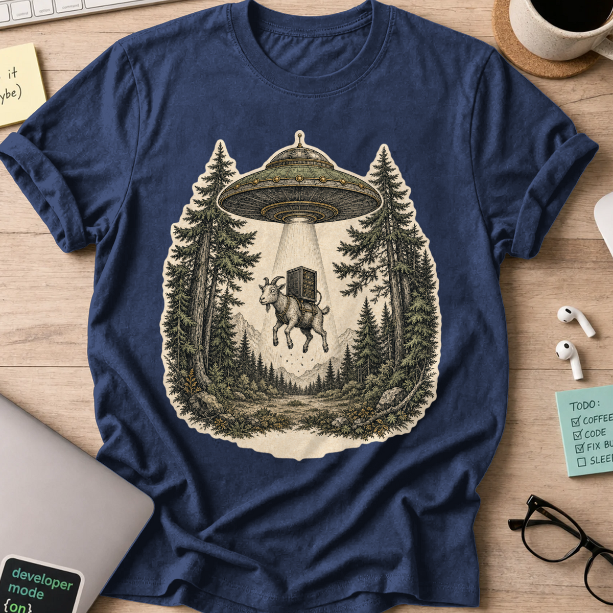 UFO Abduction Shirt - Navy mockup